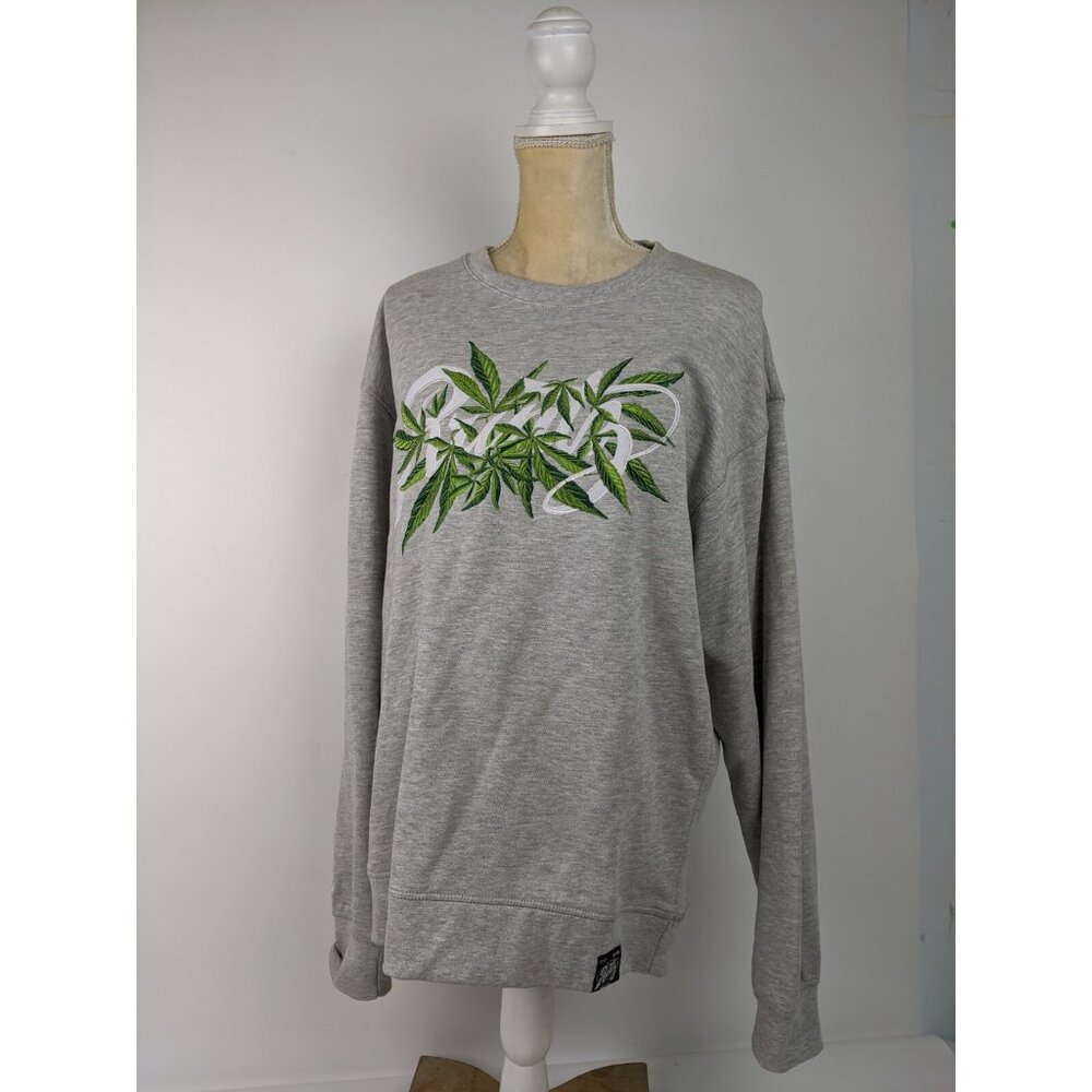 Runtz Embroidered Mary Jane Crew Neck Sweatshirt Size Large New NWT Grey